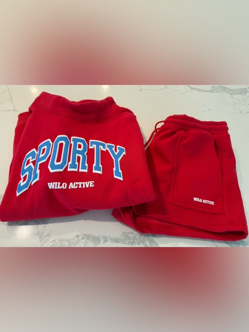 WILO THE LABEL Red Funnel Sweatshirt And Shorts Set NWT Sz Small MSRP $146